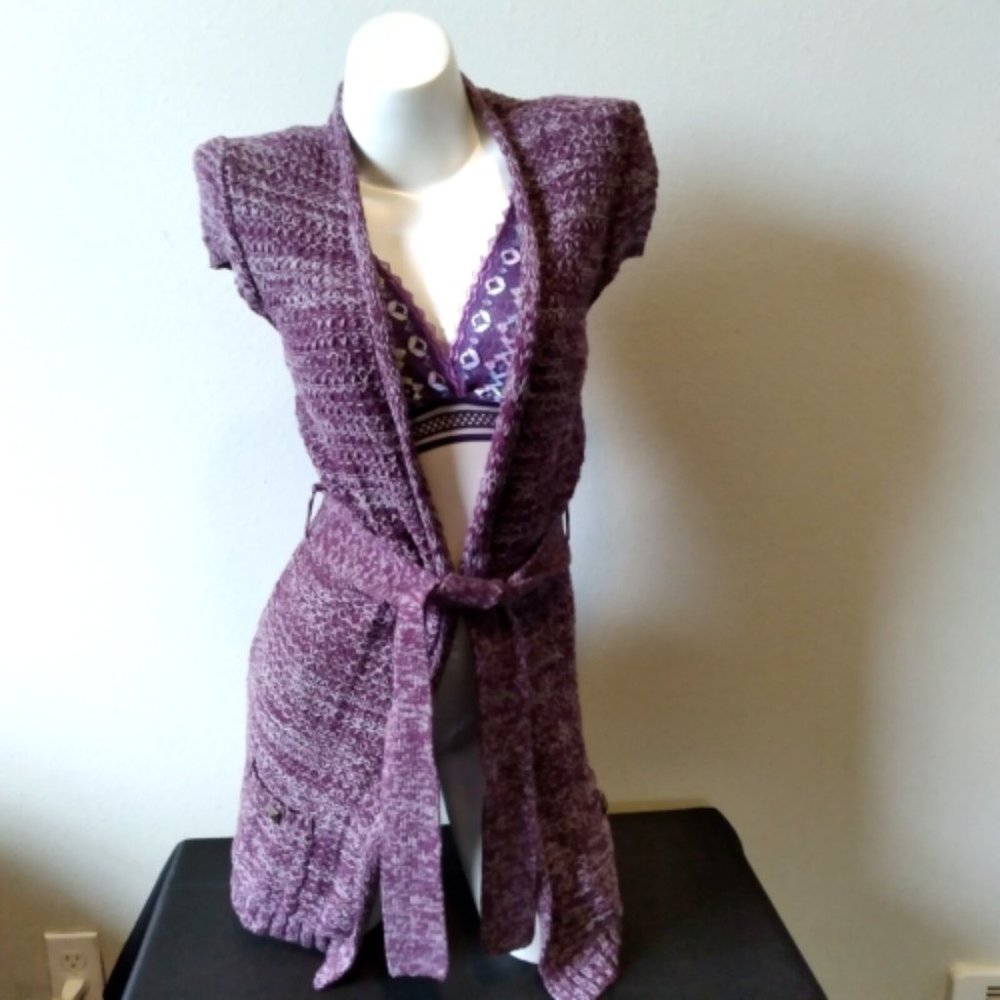 NWT Mudd Knit Cardigan Sweater with Front Tie Purple Medium EUC